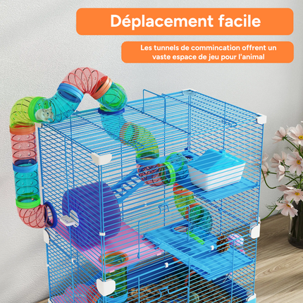 Cage à hamster taille XL - Avec tunnel, roue, abreuvoir